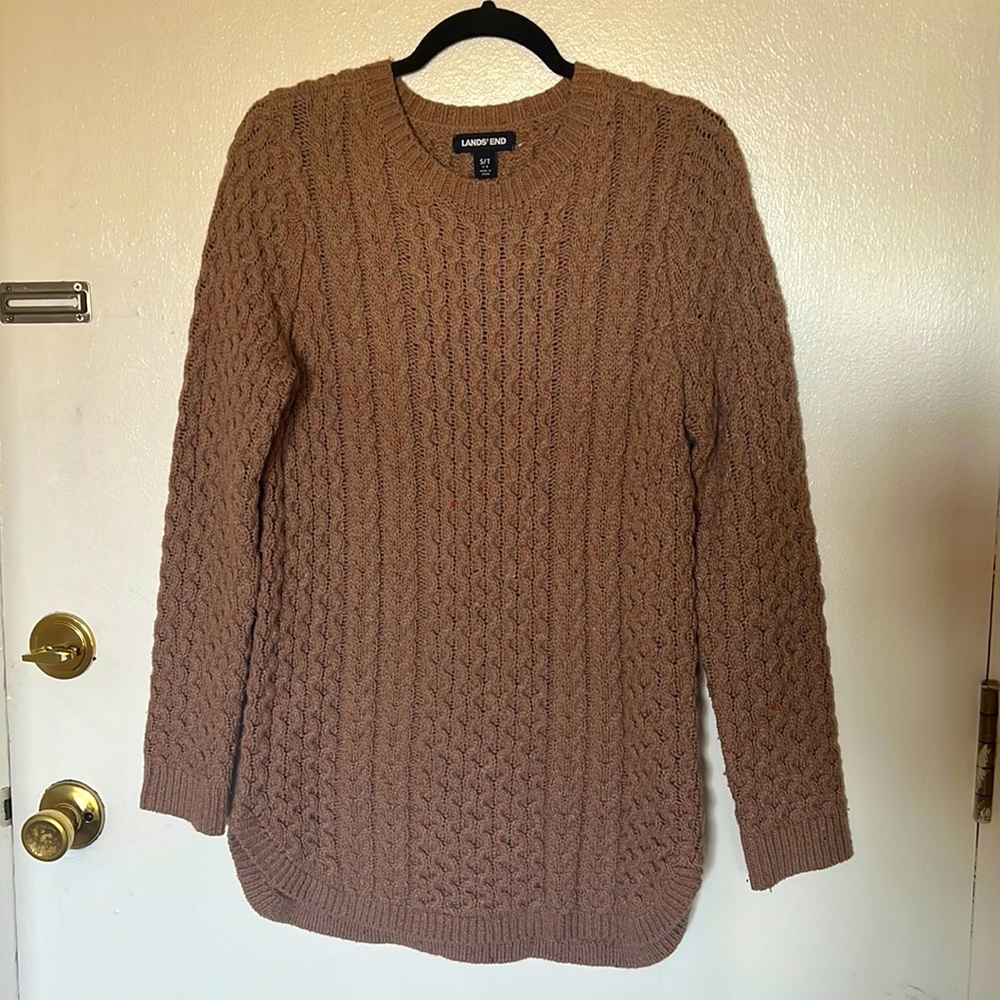 Lands End Tall Small Fall  Wool Sweater Tan/Flecks of Orange